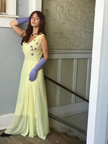 1940s Sheer Yellow Nightgown with Bed Jacket Bloomers and Frocks